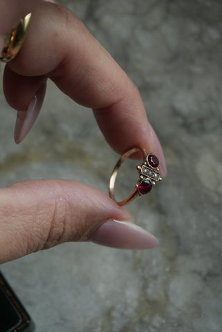 14k Antique Ruby & Seed Pearl Ring