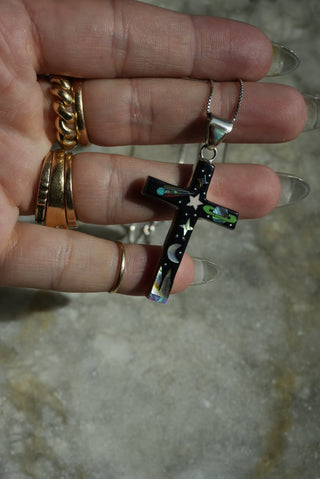 Interstellar - Sterling Gemstone Inlay Cross Necklace