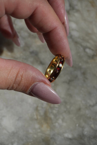 18k Red Vintage Enamel Band with Diamonds