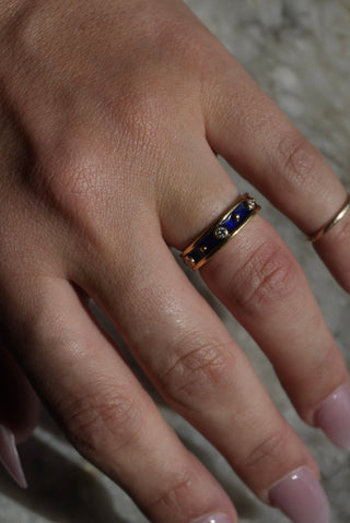 18k Blue Vintage Enamel & Diamond Band