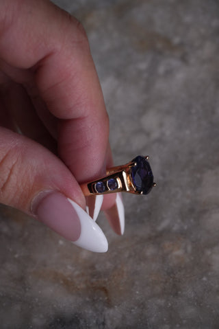 Stormy Sky - Vermeil Glass Stone Ring Size 6