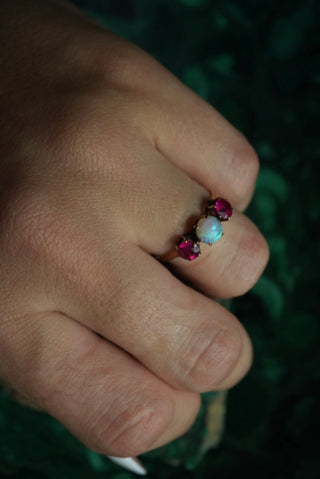 10K RUBY & OPAL ANTIQUE RING