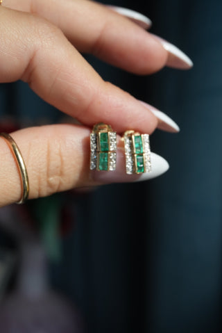 14k Emerald Row Earrings
