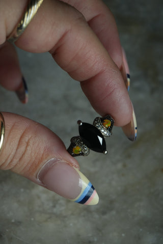 MIXED UP - STERLING SILVER BLACK OBSIDIAN & OPAL RING SZ 7