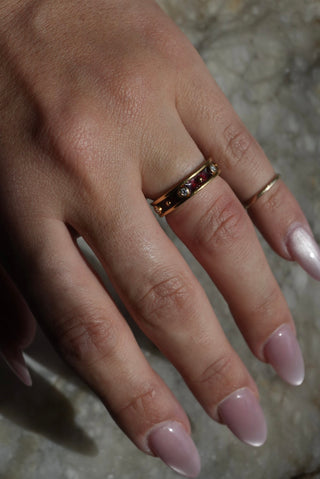 18k Red Vintage Enamel Band with Diamonds
