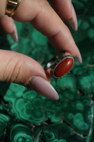 Scarlet Letter - Sterling Red Jasper Ring Size 8
