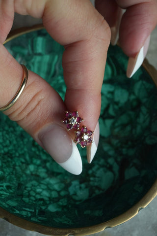 14K RUBY & DIAMOND FLOWER STUDS