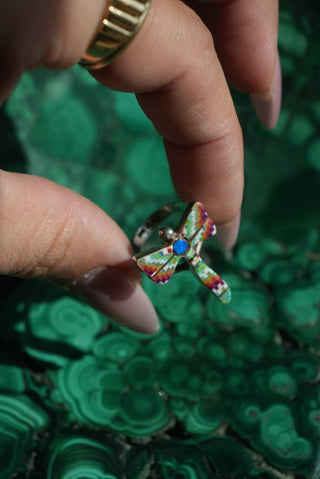 Rainbow Wings - Sterling Inlay Dragonfly Ring Size 6