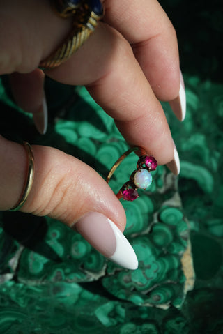 10K RUBY & OPAL ANTIQUE RING