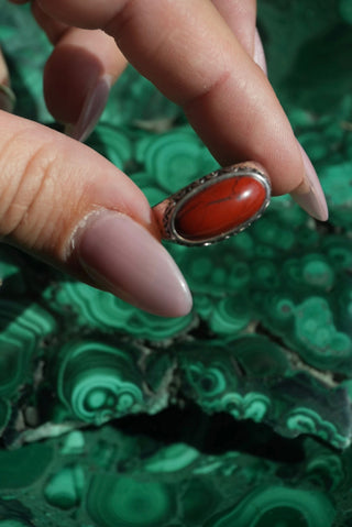 Scarlet Letter - Sterling Red Jasper Ring Size 8