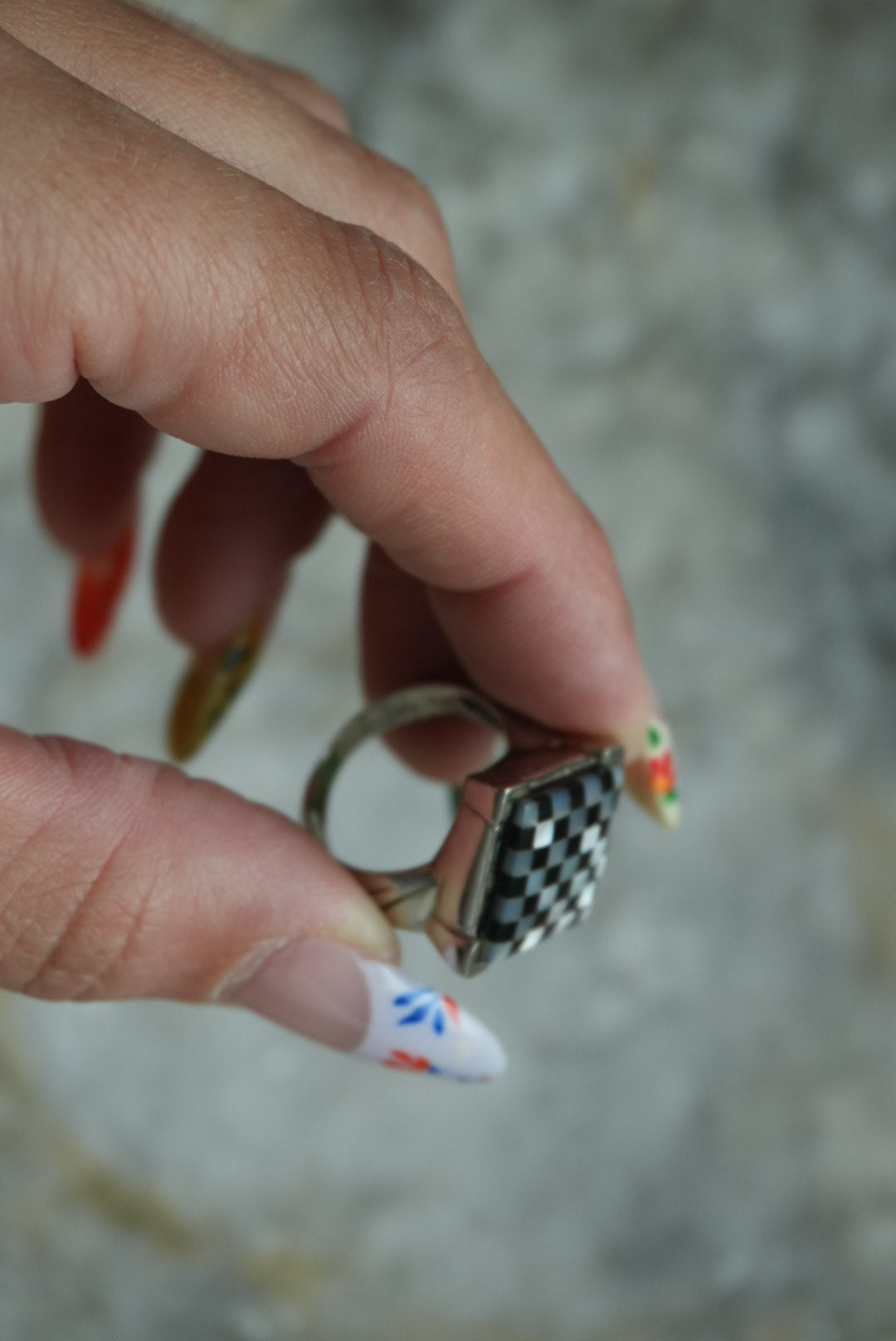 BADAVICI CHECKERED RING SZ 7