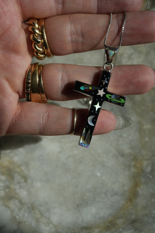Interstellar - Sterling Gemstone Inlay Cross Necklace