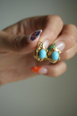 VICTORIAN TURQUOISE DROP EARRINGS 14k