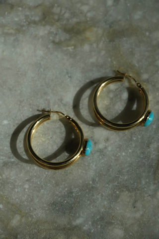 14k Turquoise Hoops