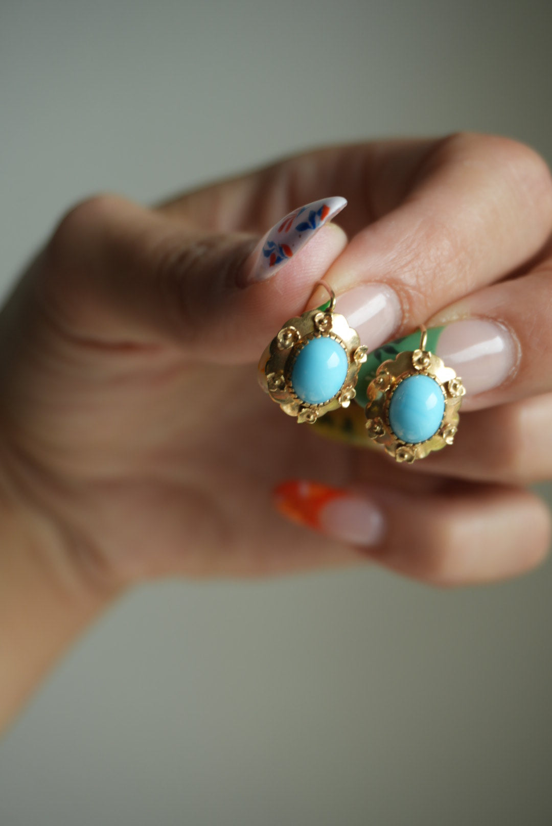 VICTORIAN TURQUOISE DROP EARRINGS 14k