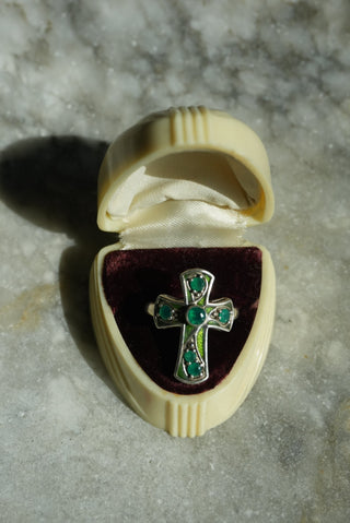 Saint Patrick - Nickey Butler Sterling Emerald Cross Ring Size 8