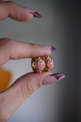 ROSE QUARTZ HUGGIE HOOPS