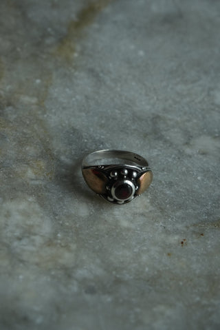 Golden Garnet - Dual Tone Sterling Ring with Garnet Size 6