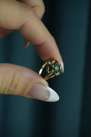 14K EMERALD & DIAMOND FLOWER