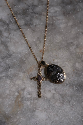My Guardian Angels - Gold Fill Locket and Cross Necklace