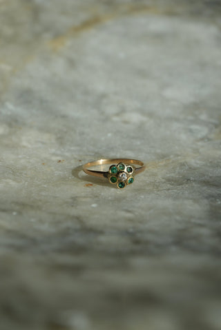 14K EMERALD FLOWER RING