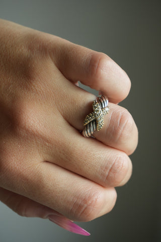 David Yurman Diamond X Collection Band Ring, Sterling Silver 18k Yellow Gold