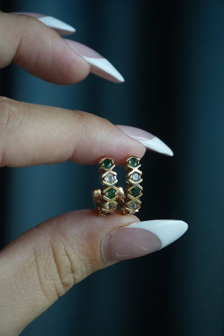 10K EMERALD & DIAMOND EARRINGS