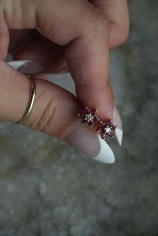 14K RUBY & DIAMOND FLOWER STUDS