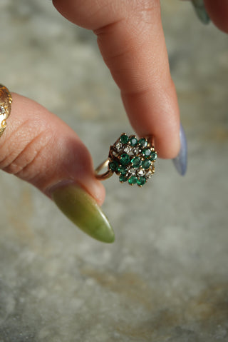 14K EMERALD & DIAMOND CLUSTER RING