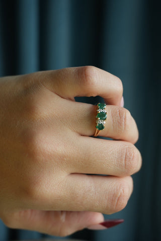 14K EMERALD TRIO RING