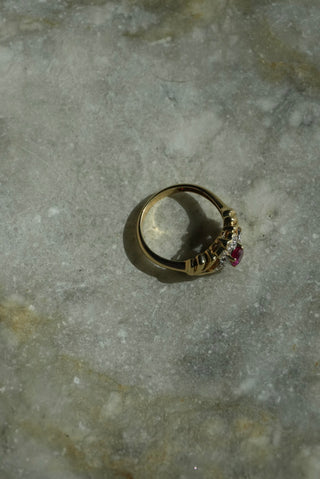 14k Ruby & Diamond Flower Ring