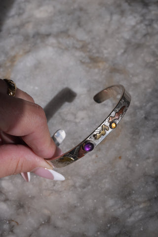 Violet Cabochon - Sterling Artisanal Bangle Bracelet