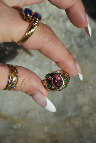 14K TOURMALINE & EMERALD RING