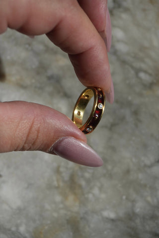 18k Red Vintage Enamel Band with Diamonds