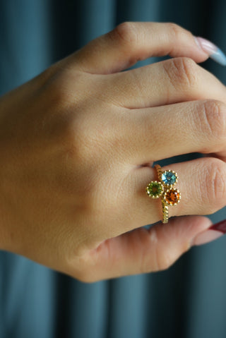 14K GEMSTONE TRIO RING
