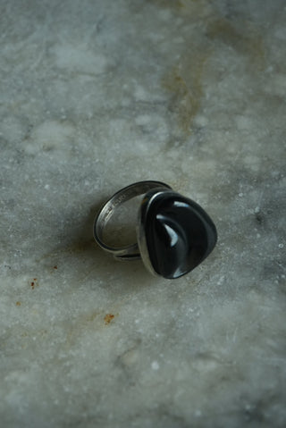 DARK N STORMY - STERLING SILVER BLACK OBSIDIAN RING SZ 7