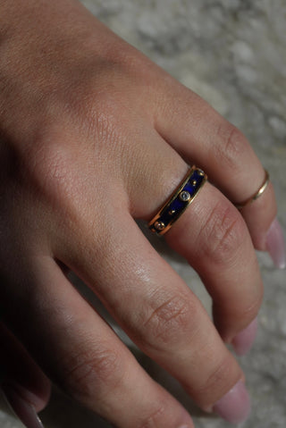 18k Blue Vintage Enamel & Diamond Band