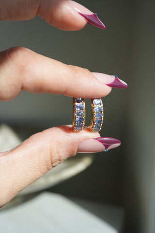 TANZANITE MOON HOOPS 14k