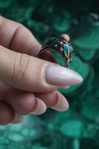 Enamel Romance - Sterling Enamel Cabochon Ring Size 6