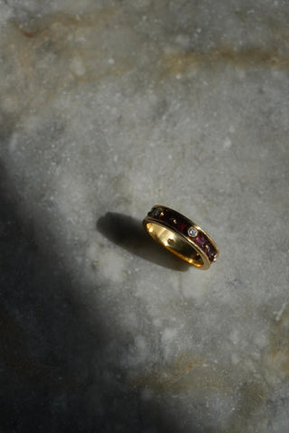 18k Red Vintage Enamel Band with Diamonds