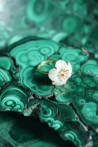 14K HIBISCUS JADE RING