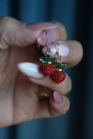 Heart Beet - Goldtone Pave Drop Earrings