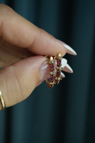 14K RUBY & DIAMOND HOOPS