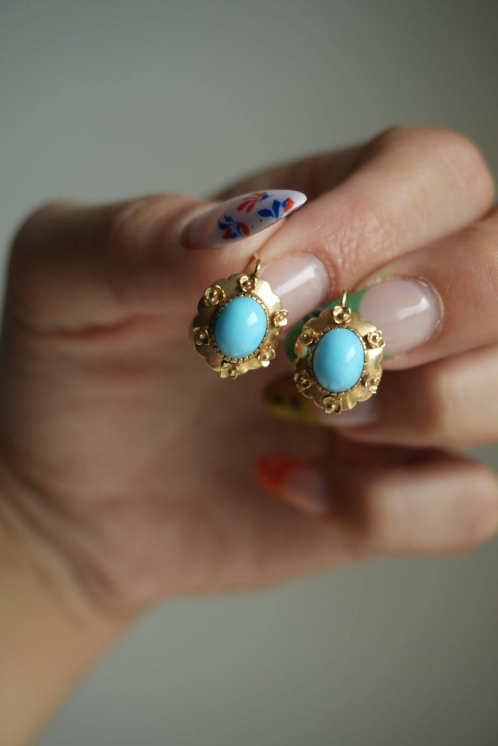 VICTORIAN TURQUOISE DROP EARRINGS 14k