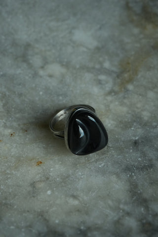 DARK N STORMY - STERLING SILVER BLACK OBSIDIAN RING SZ 7