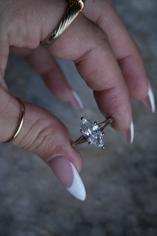 Forever After - Sterling Marquise Glass Ring Size 10