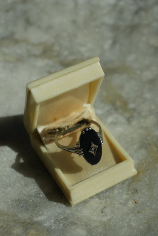 10k White Gold Onyx & Diamond Ring
