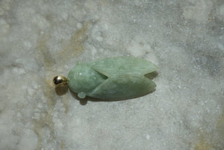 14K GIANT GREEN JADE MOTH PENDANT