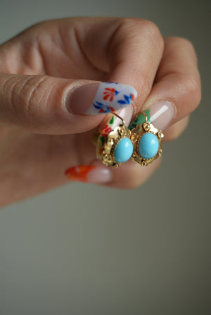VICTORIAN TURQUOISE DROP EARRINGS 14k