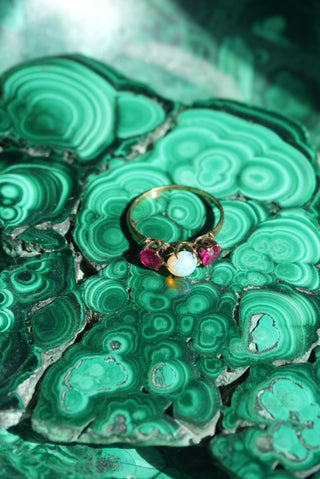 10K RUBY & OPAL ANTIQUE RING